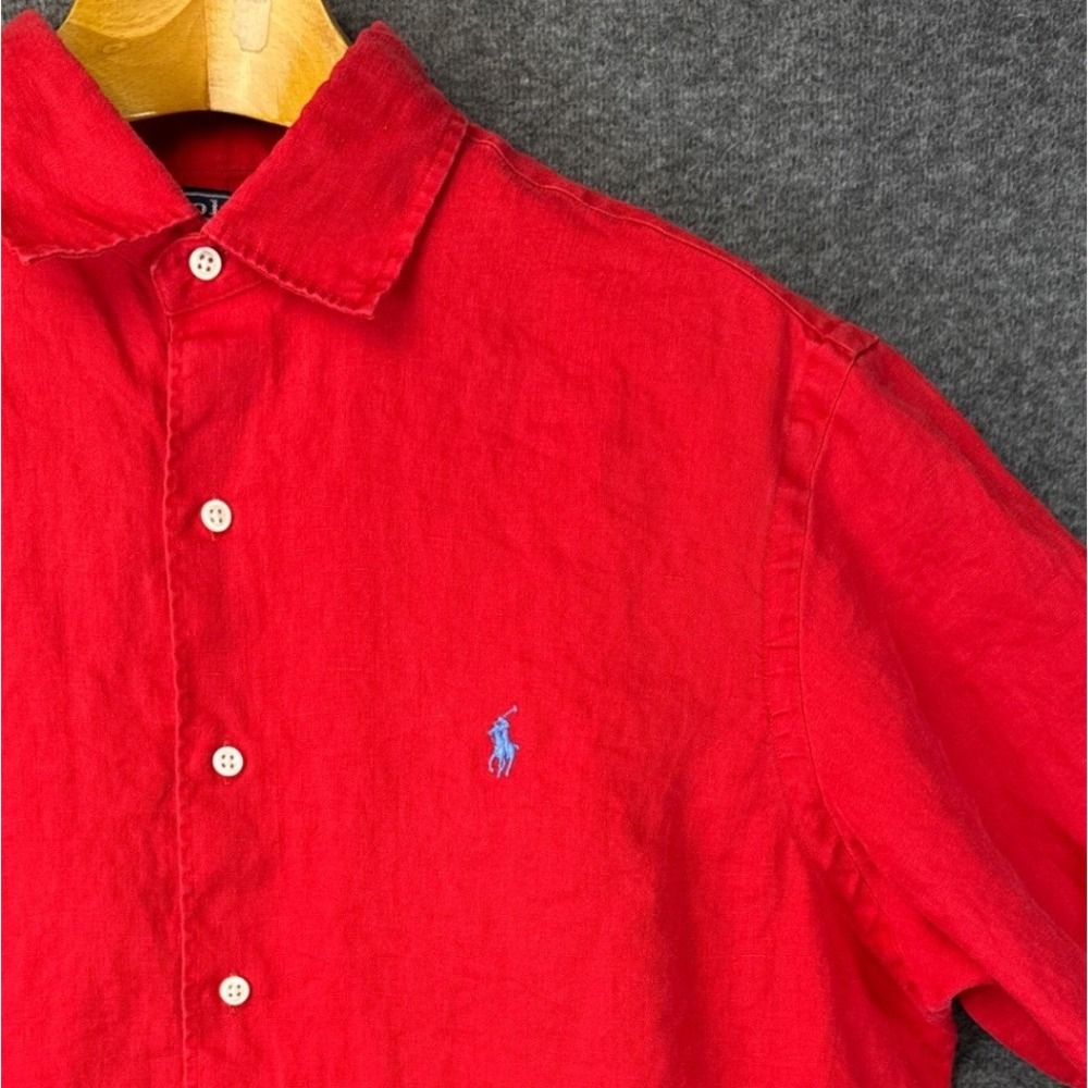 Vtg Polo Ralph Lauren Bradford Classic F Red 100% Linen Short Sleeve Shirt Men L View 5